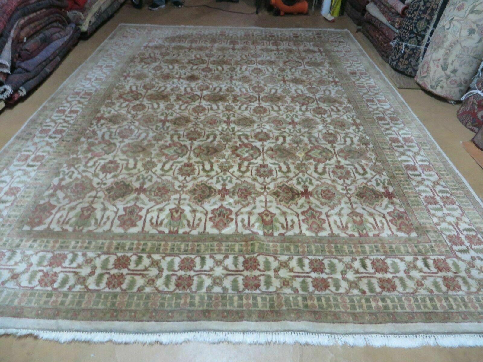 8' 5" X 12' Handmade India Agra Floral Oriental Wool Rug Tea Washed Carpet Nice