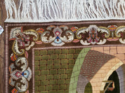 Semi Antique Persian Isfahan Pictoral Rug 4.10x6.1, Wool Handmade High Quality Decorative Carpet