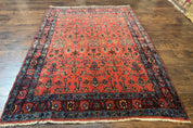 Antique Persian Tribal Rug 5 x 6.6, Tomato Red, Hamadan Angelas Rug