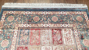 Silk Carpet 4x6 Blue, Panel Design, Four Seasons Pattern, Super Fine & Soft, Bamboo Silk, 4 x 6 Oriental Area Rug, High Quality, New Rug
