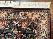 Square Pak Persian Small Rug 2.7 x 2.7, William Morris Design, Dark Green, Floral, Handmade