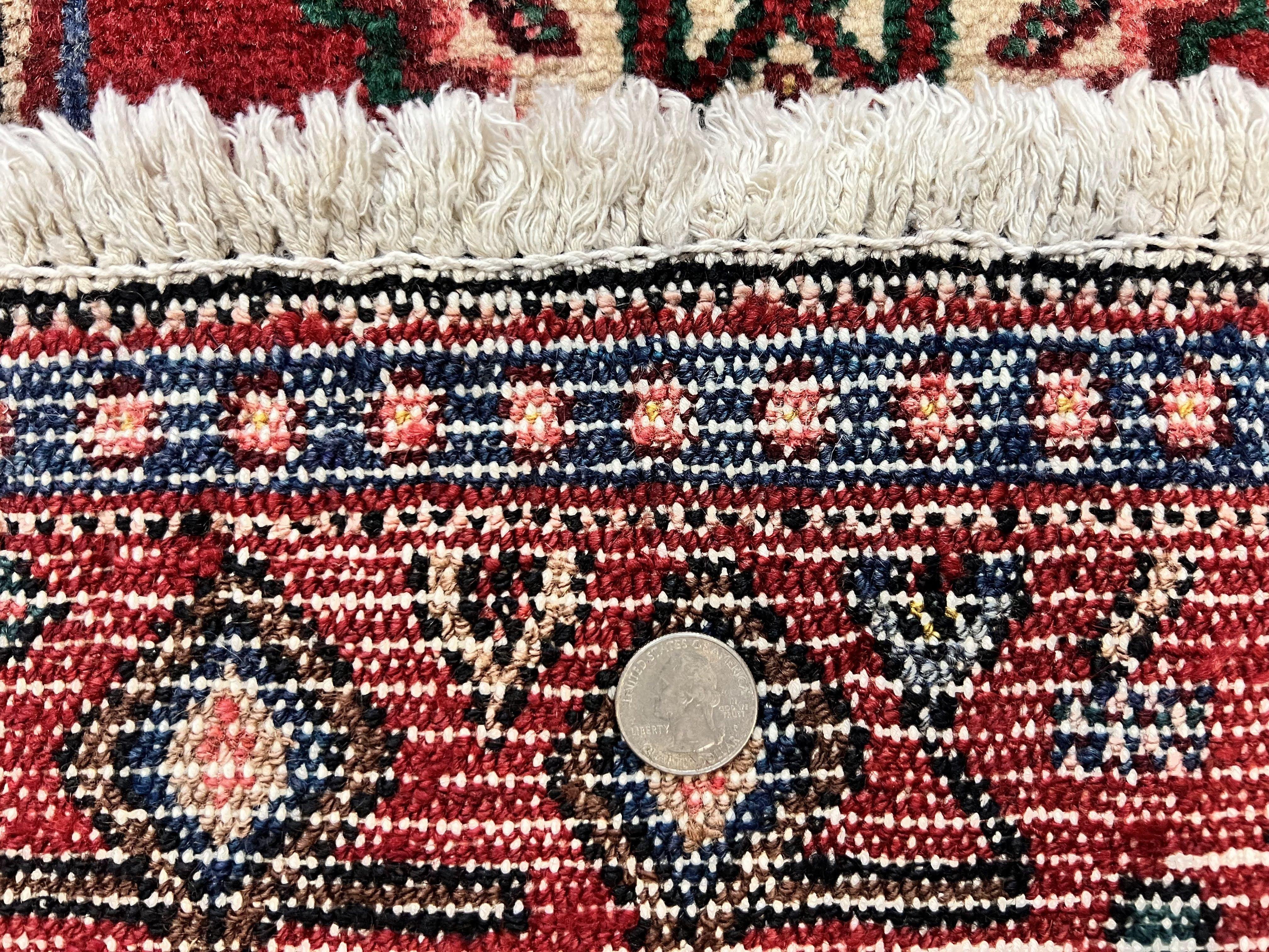 Persian Kurdish Senneh Runner Rug 3x9, Red Navy Blue, Medallions Wool Tribal Runner for Kitchen/Hallway 9ft Antique Handmade Oriental Runner