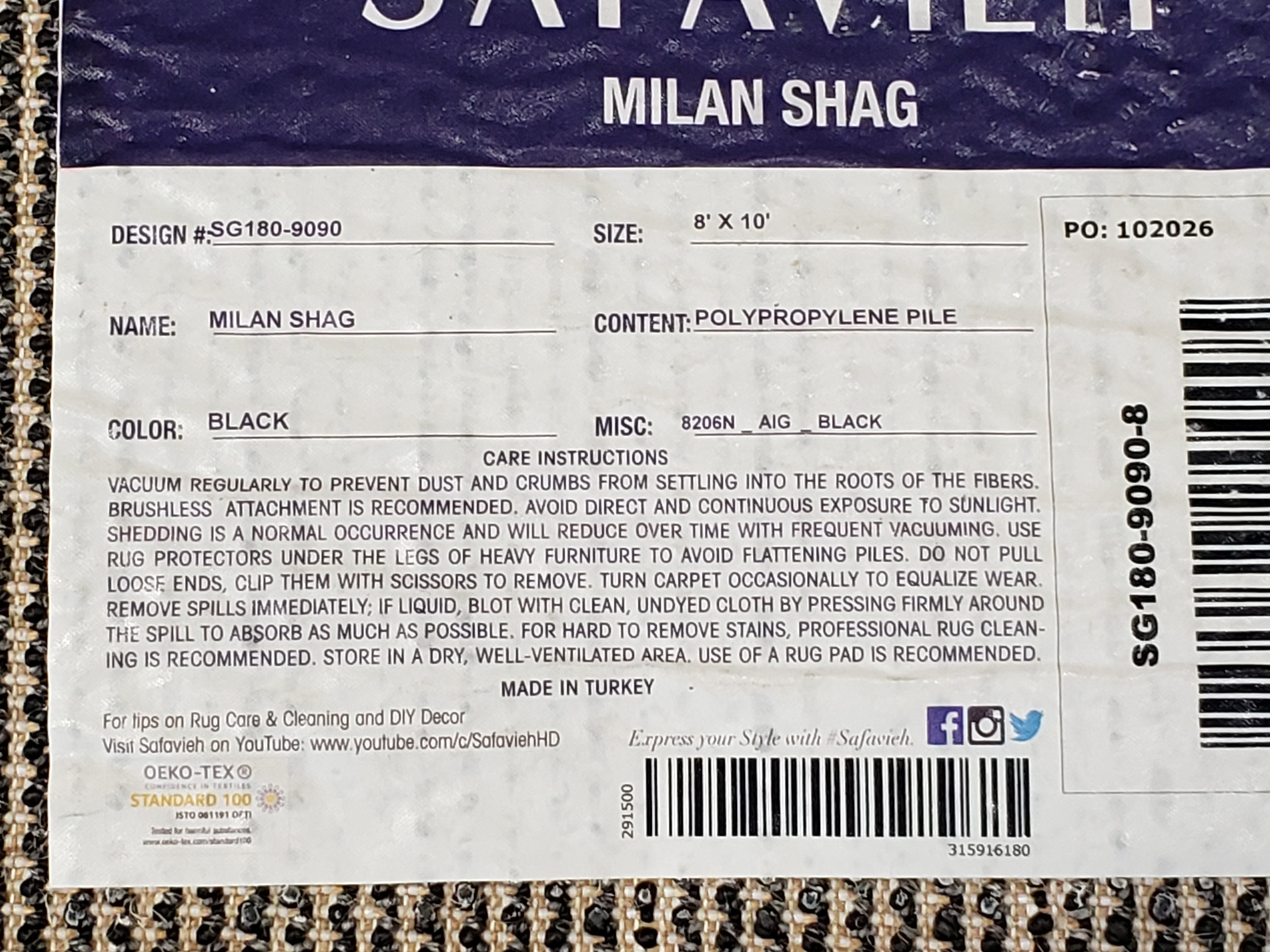 Black Shag Rug 8x10, Savafieh Milan Fluffy Black Carpet, Room Sized Shag Rug, Modern Contemporary Rug, Soft Living Room Rug, Bedroom Rug