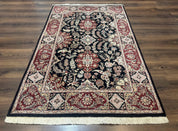 Pak Persian Rug 4x6, Black and Burgundy, Floral Allover, Wool and Silk