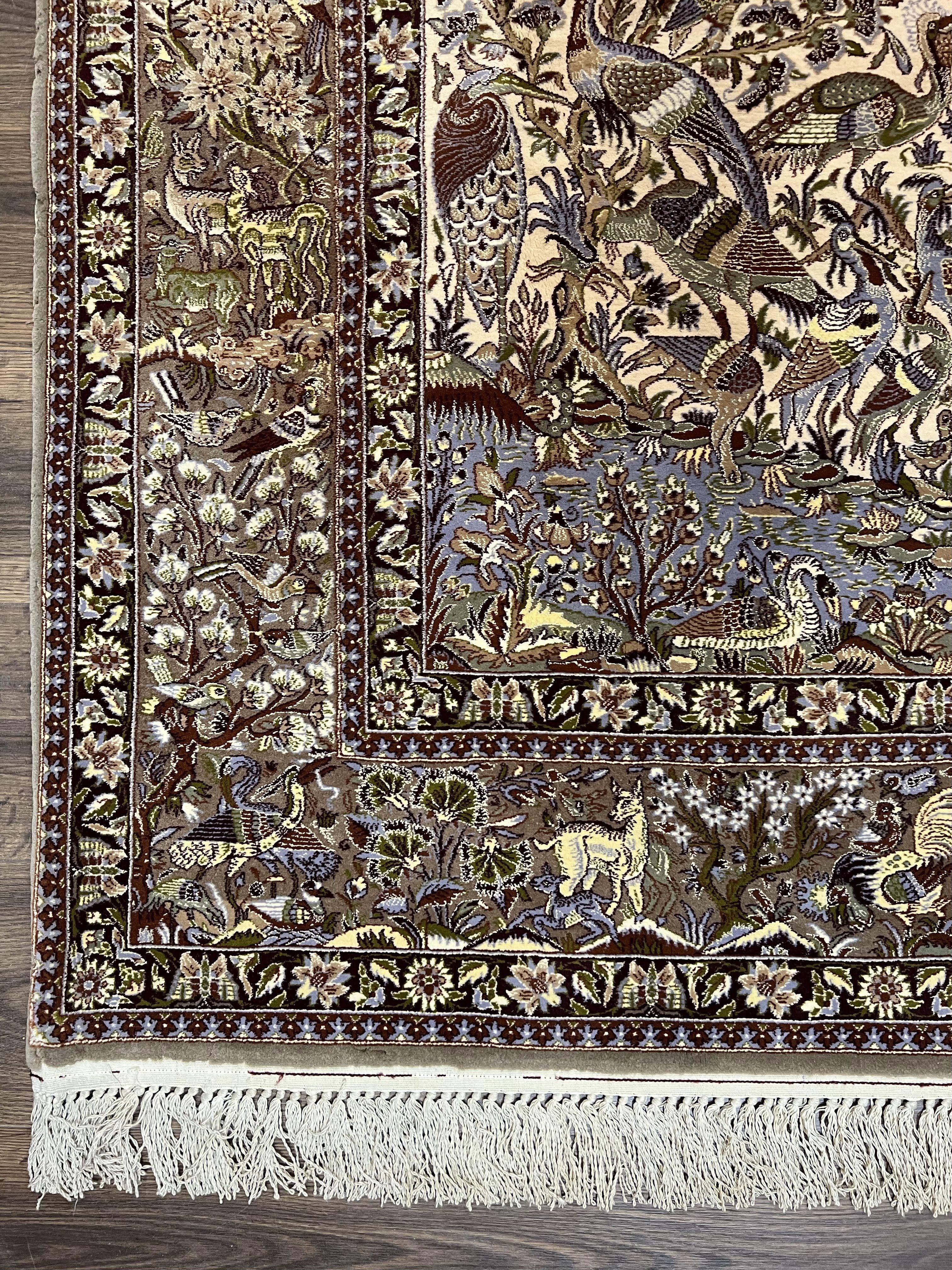 Persian Isfahan Rug 5x8 - Tree of Life, Animal Pictorials, Kork Wool & Silk
