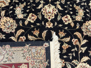 Sino Persian Rug 9x12, Fine Elegant Oriental Carpet 200 KPSI, Black and Dark Red, Allover Floral