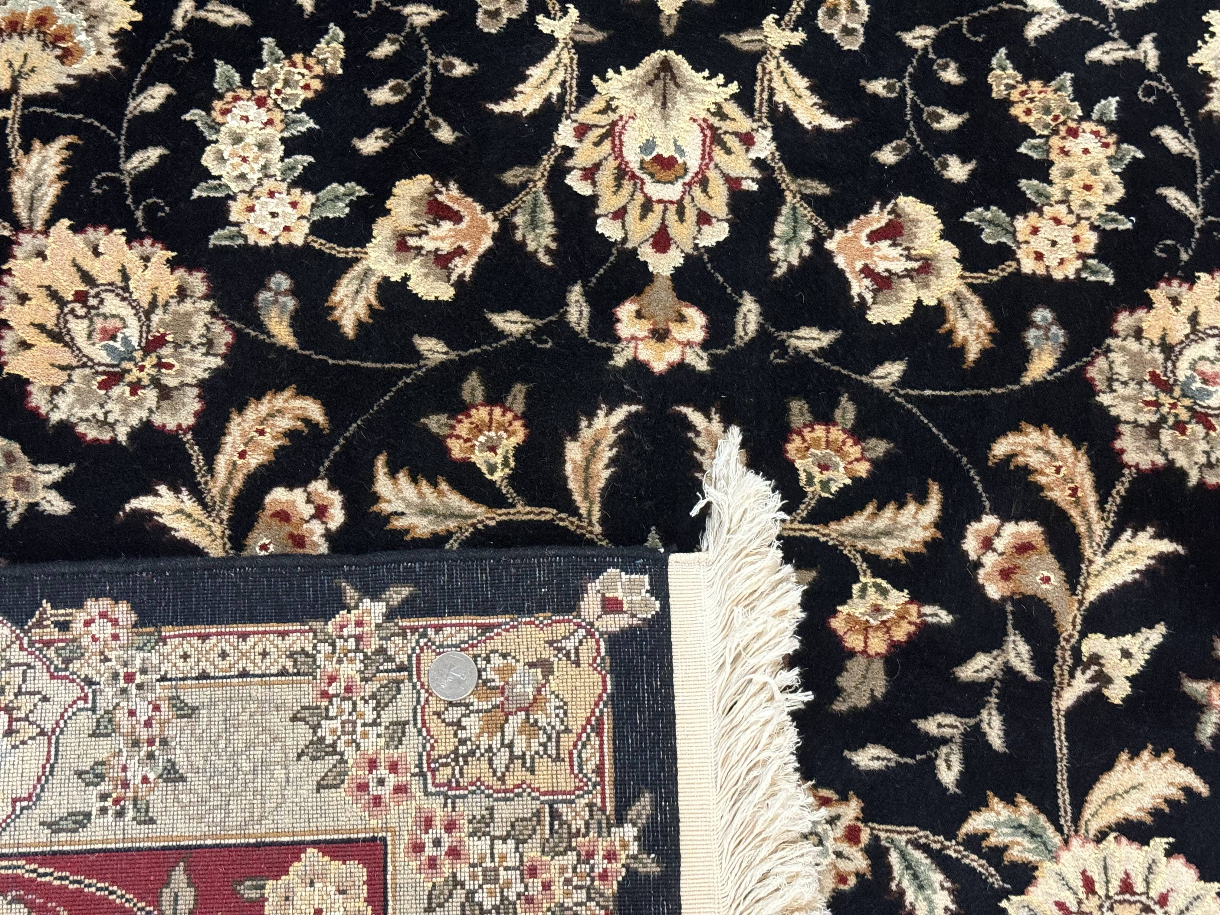 Sino Persian Rug 9x12, Fine Elegant Oriental Carpet 200 KPSI, Black and Dark Red, Allover Floral