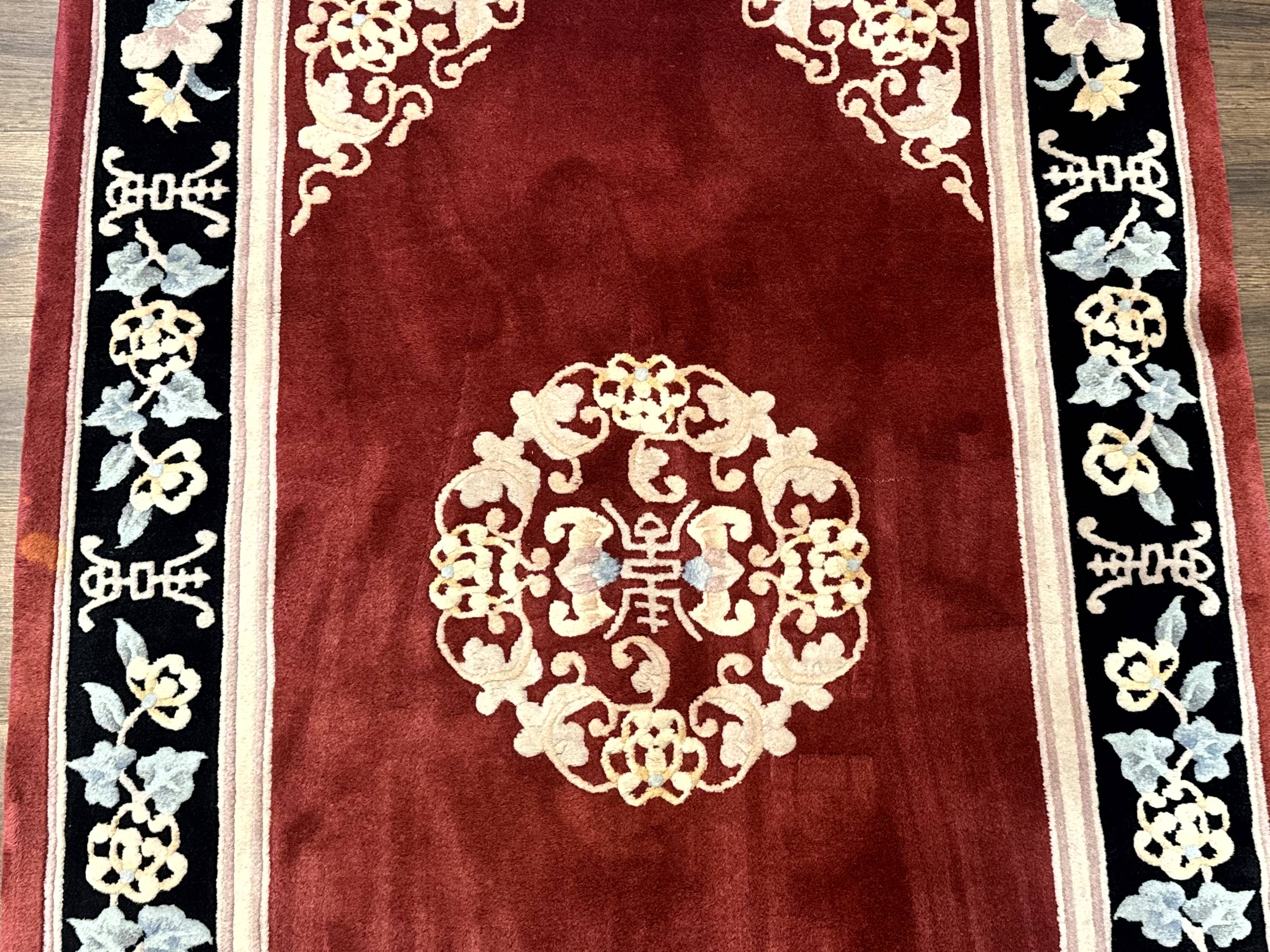 Chinese Wool Rug 4x6, Maroon and Black, Butterflies, Chinese Oriental Carpet, 90 Line Rug