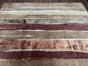Modern Tibetan Rug 8x11 Nepali Carpet, Shiny Velvely Soft Wool and Silk, Contemporary Hand Knotted Rug, Striped Design, Wool Area Rug 8 x 11