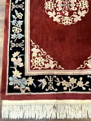 Chinese Wool Rug 4x6, Maroon and Black, Butterflies, Chinese Oriental Carpet, 90 Line Rug