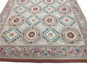 9x13 Needlepoint Carpet, French Design Rug, Hand-Knotted, Brand New Needlepoint Rug 9 x 13, English French European Style, Beige Floral