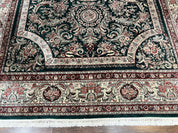 Pak Persian Rug 9x12, Dark Green and Cream, Floral Medallion, Elegant Handmade Wool Carpet 9 x 12