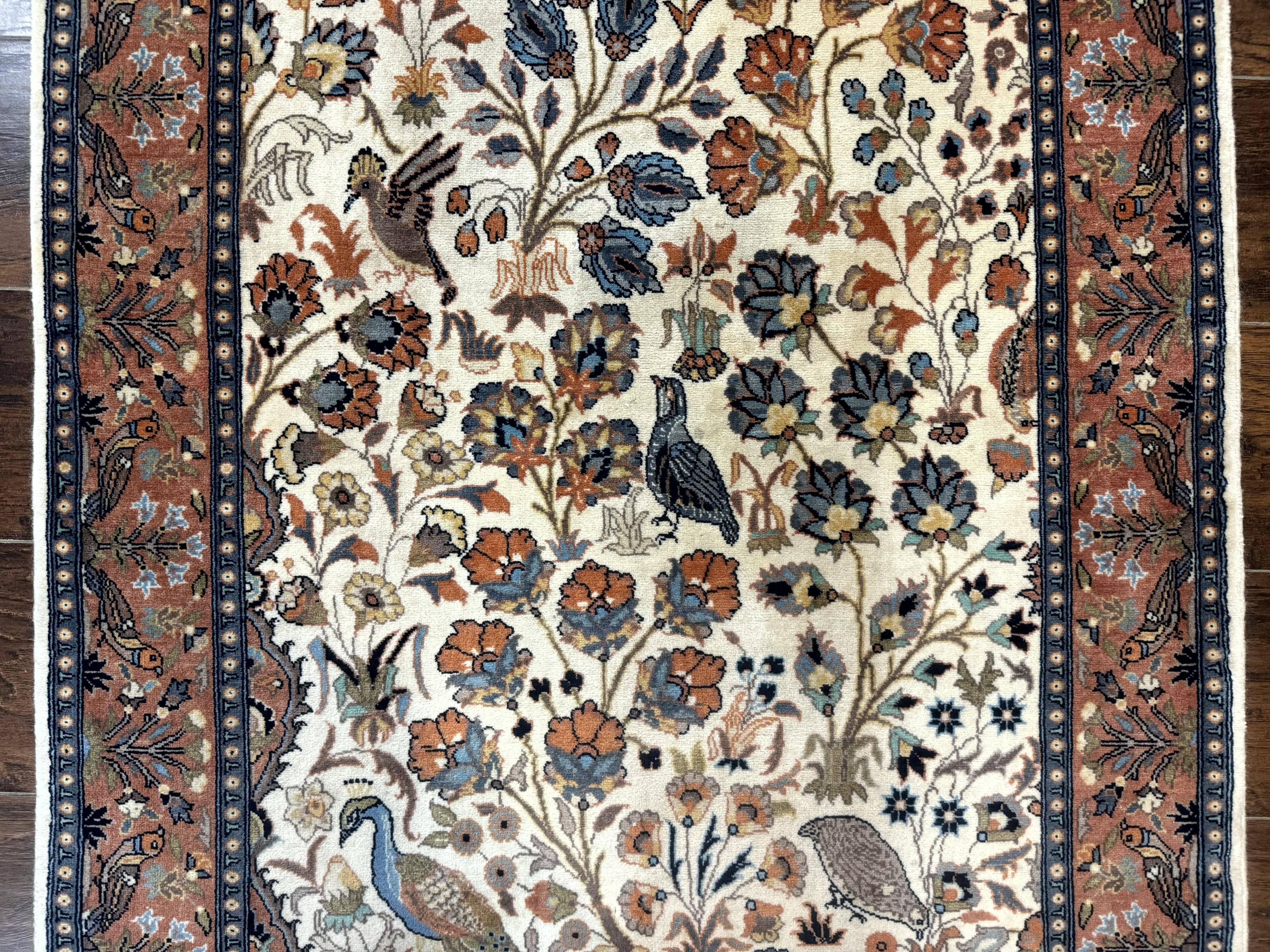 Small Pak Persian Rug 3x5, Peacock Birds Floral