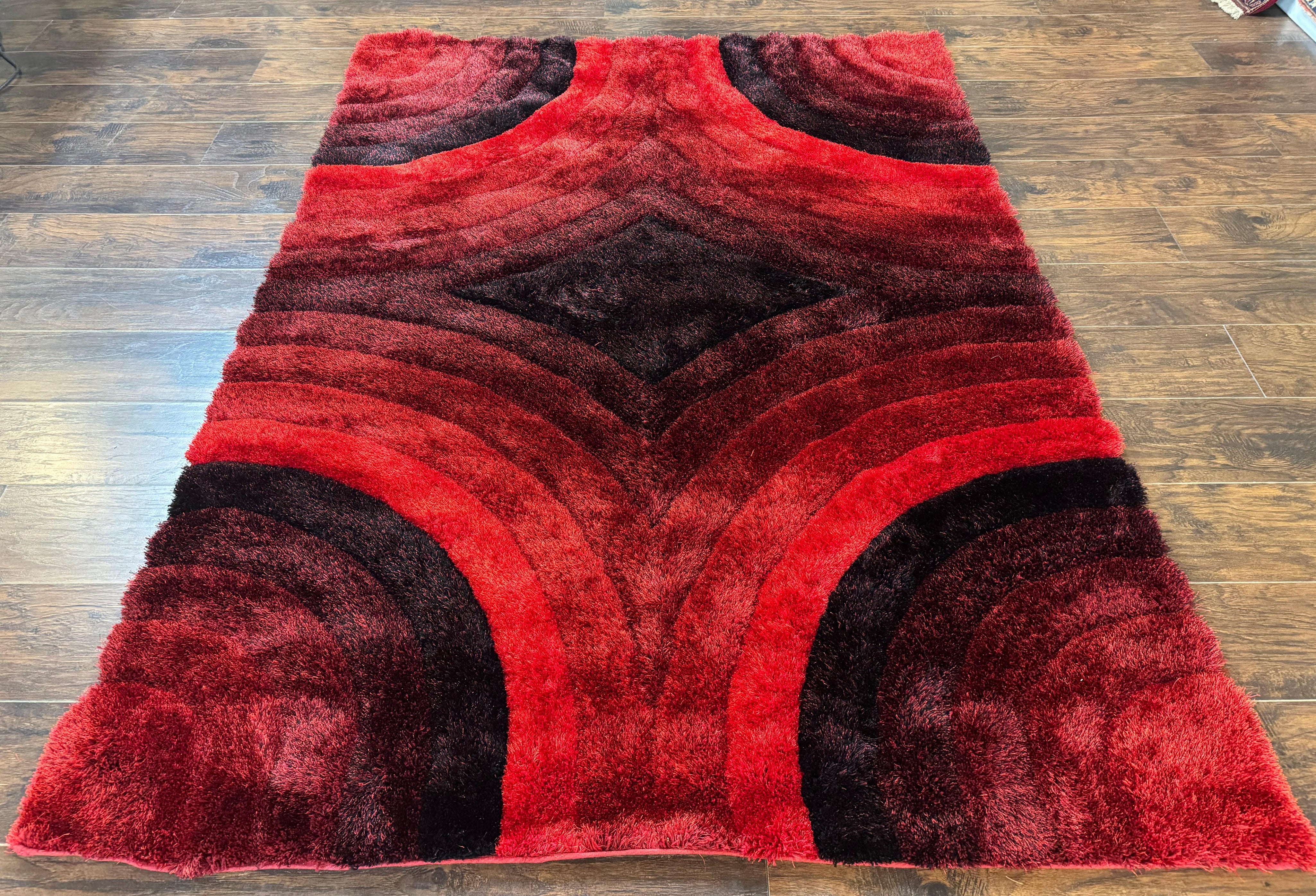 Red and Black Shag Rug 5x7, Pair A