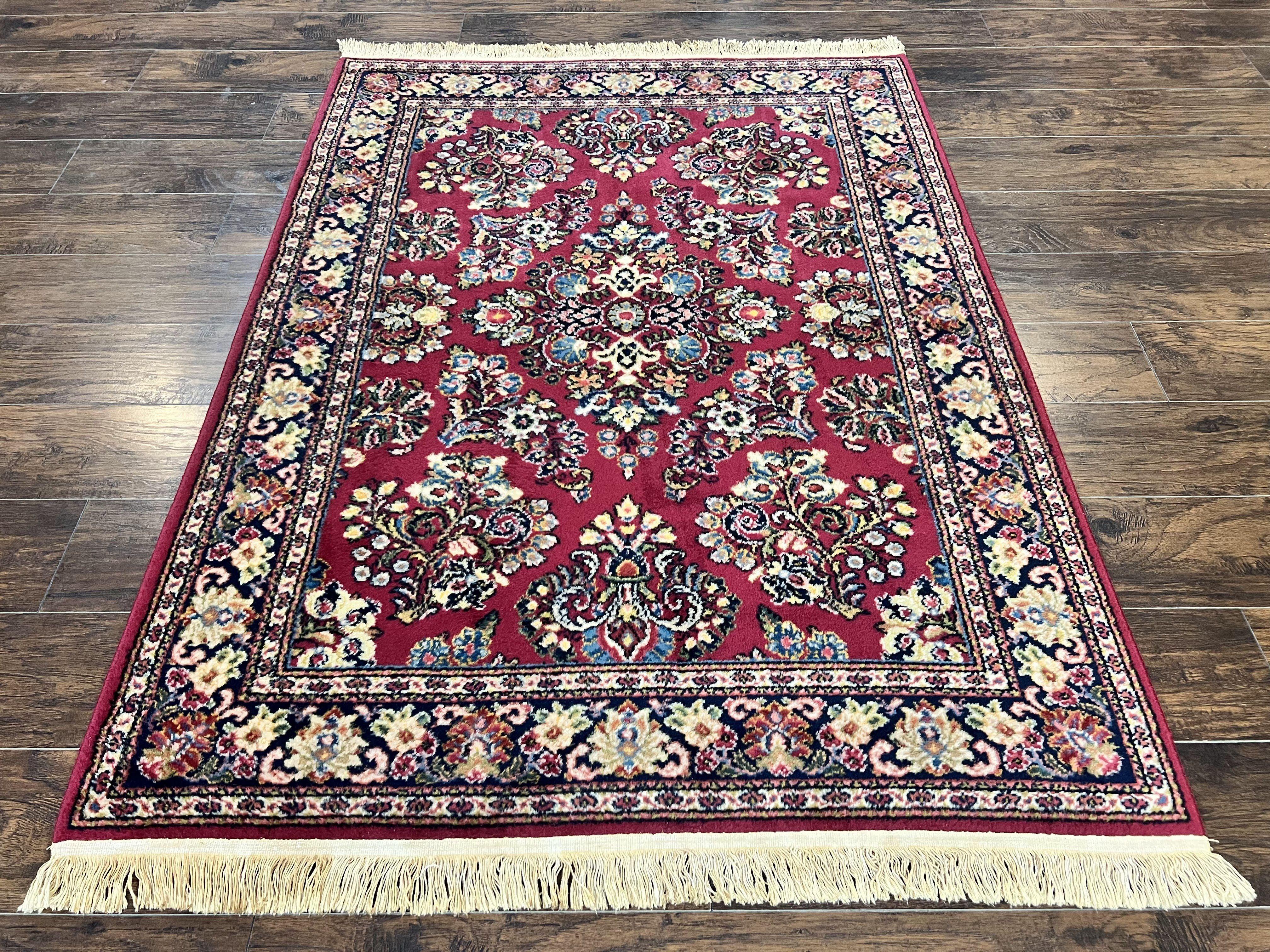 Karastan Rug 4.6 x 6 Lanamar Sarouk #5528, Red Wool Karastan Oriental Carpet, Discontinued, Antique, Wool Pile