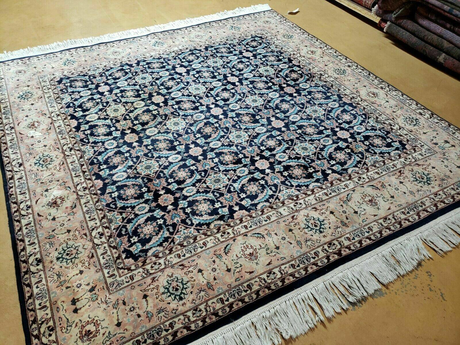 6' X 6' Gorgeous Handmade India Floral Oriental Wool Rug Square Blue Carpet Wow