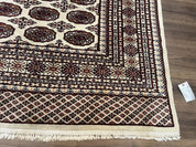 Pakistani Turkoman Rug 6x9, Cream and Red Hand Knotted Wool Oriental Carpet, Yamud Rug, Tribal Rug 6 x 9, Bohemian Area Rug, Bokhara Rug