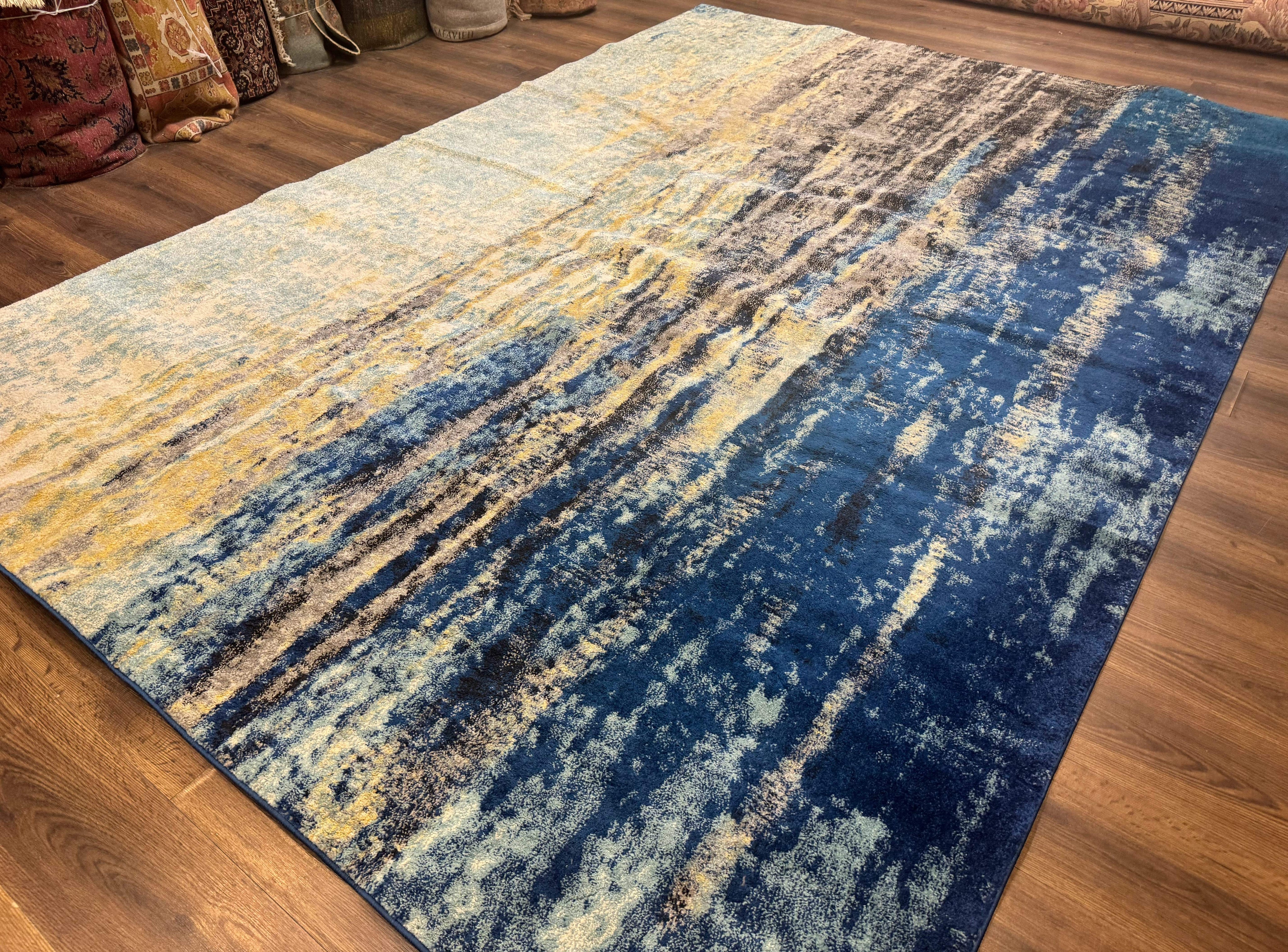 Modern Abstract Blue Area Rug 8x11 ft