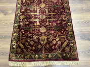 Indo Persian Runner Rug 2.7 x 13.8, Maroon, Wool, Handmade Indian Rug for Hallway