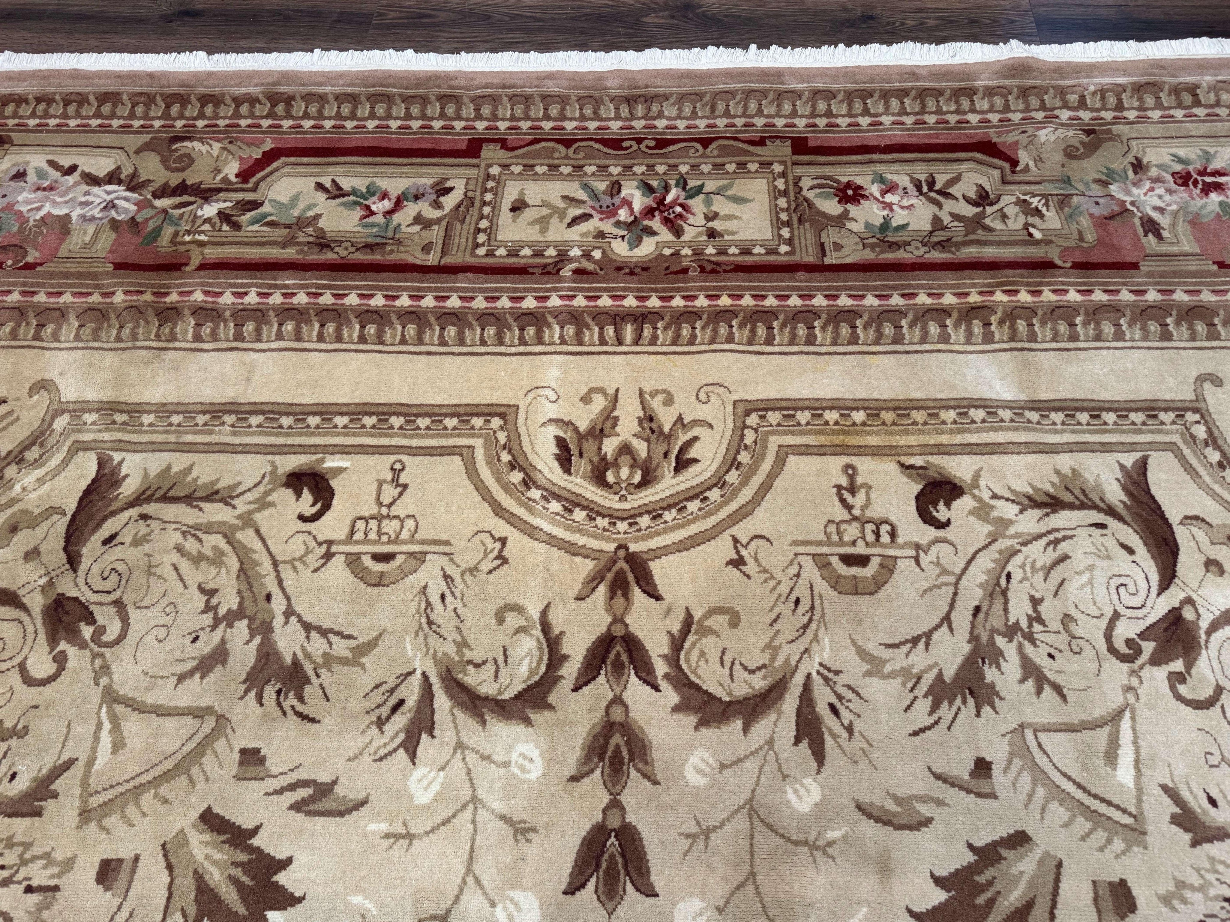 Palace Size Aubusson Rug 12x18, Extra Large, French European Carpet, Soft Wool Pile, Elegant