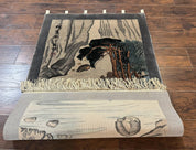 Chinese Silk Wall Hanging 3x5, Handmade, River and Boat Scene, Rug Tapestry