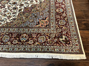 Persian Tabriz Rug 8x11, Floral Medallion Traditional Area Rug, Fine 300 KPSI, Ivory Maroon
