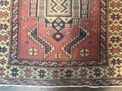 Antique Turkish Sparta Rug 3x6, Geometric Caucasian Kazak Pattern, Handmade