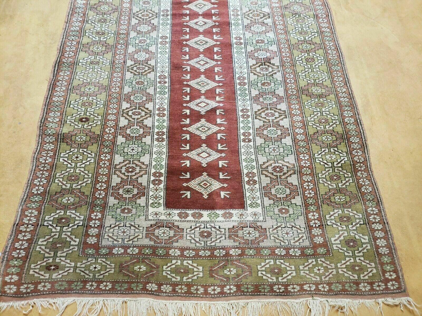 4' X 8' Antique Handmade Turkish Melas Oushak Wool Rug