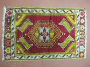 Antique Turkish Yastik Rug 2x3, Handmade Wool Oushak Small Oriental Carpet Red