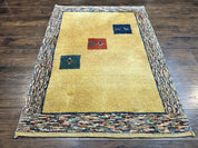 Indo Gabbeh Rug 3.7 x 5, Tribal Rug, Boho Rug, Wool Handmade Carpet