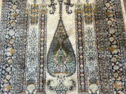 Silk Indian Kashmiri Rug 3x4, Very Fine 400 KPSI, Silk Prayer Rug, Handmade