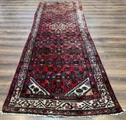 Persian Runner Rug 3x10, Wool Hand Knotted Hallway Rug 3 x 10 ft, Red and Ivory, Hamadan Angelas Runner