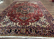 Antique Persian Heriz Rug 8x11, Geometric Tribal Wool Carpet, Brick Red