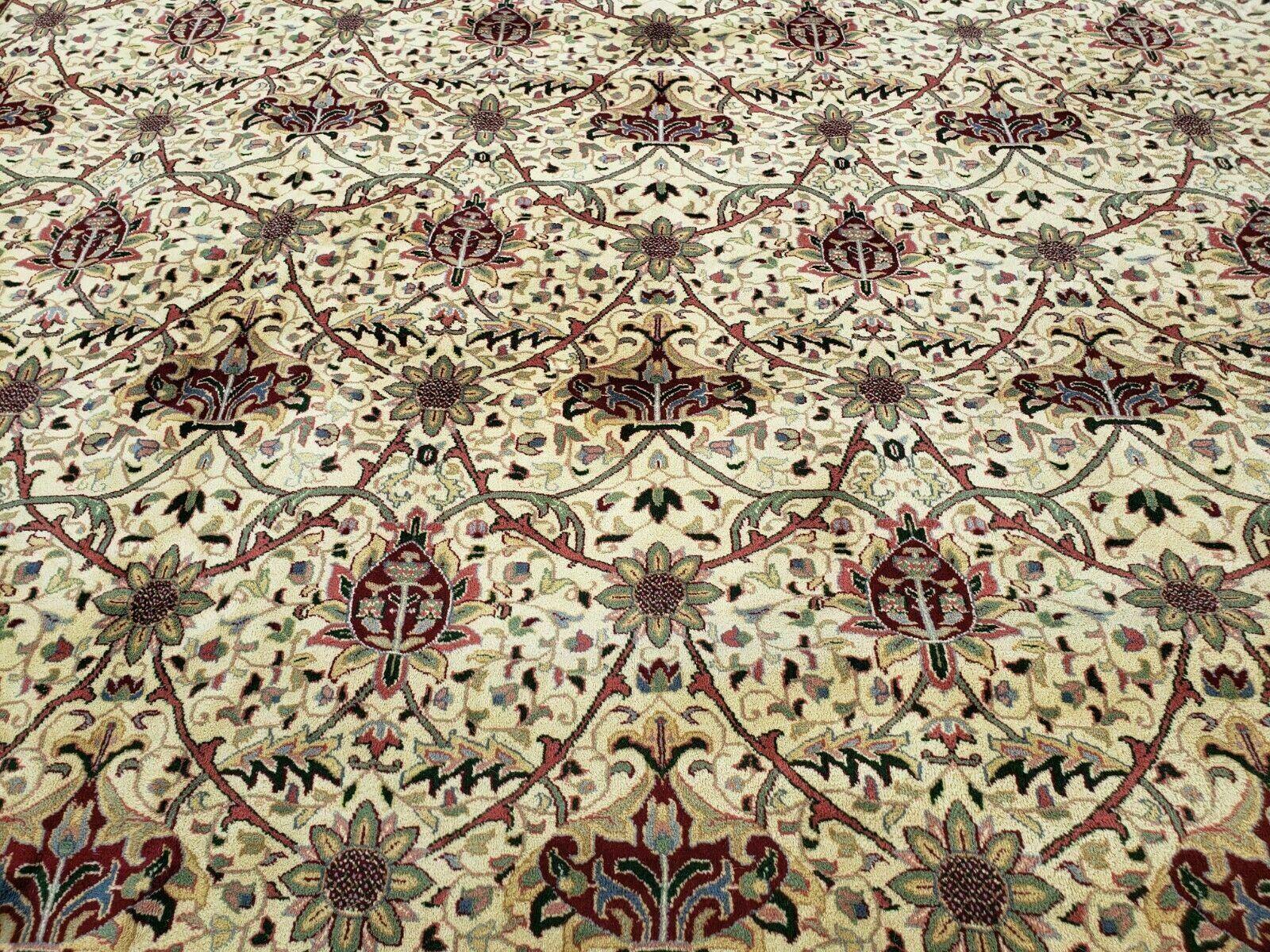 12' X 18' One-of-a-Kind Indian Agra Hand-Knotted Wool Rug Handmade Organic Dyes