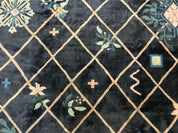 Tibetan Rug 9x12, Hand Knotted Tibet Nepali Contemporary Carpet 9 x 12 ft, Black and Tan, Handmade Area Rug Room Sized, Nepalese Rug