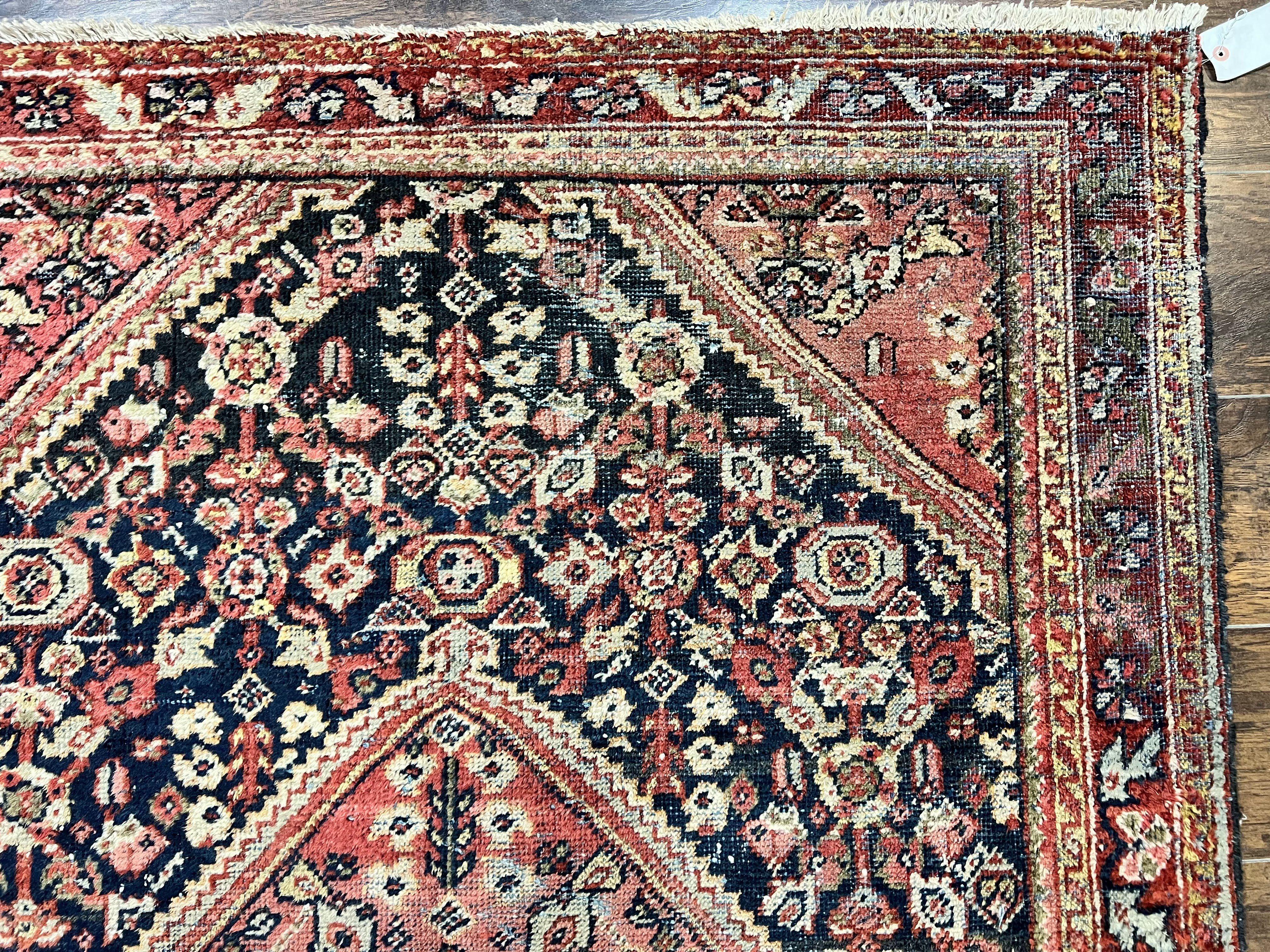 Antique Persian Mahal Rug 4x7, Wool Hand Knotted Tribal Geometric Carpet