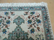 1' 9" X 2' 5" Handmade Indian Wool Rug Lahore Floral Design Small Oriental Rug Beige & Teal