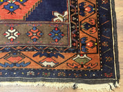 Persian Rug 3x6, Geometric Medallion, Village Tribal Rug, Terracotta and Navy Blue, Antique Nahavand Hamadan Rug