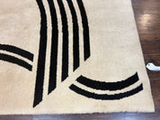 Modern Rug 6x9, Cream and Black, Abstract Pattern
