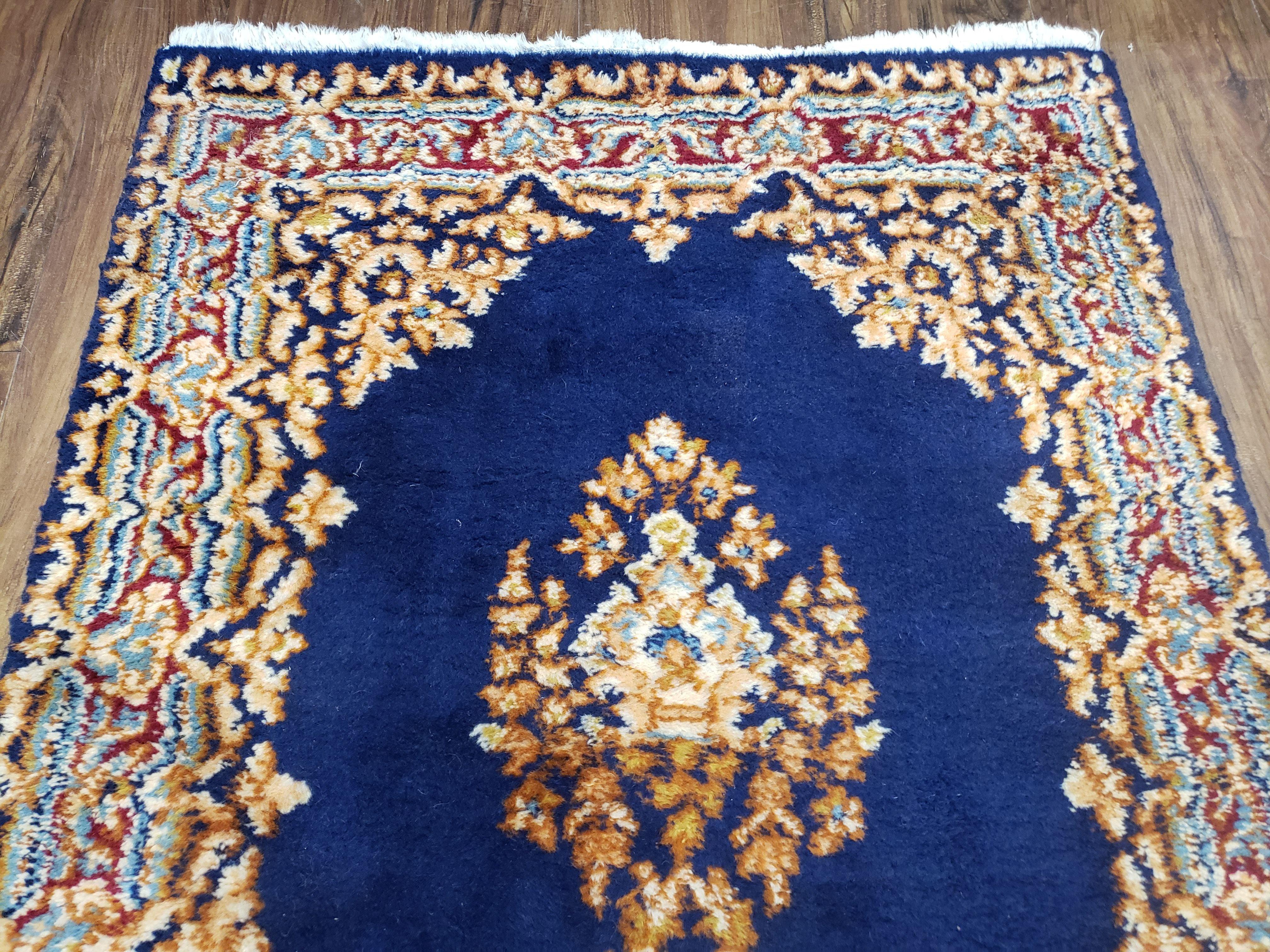 Semi Anique Dark Blue Persian Kerman Runner, 2'7" x 13'5"