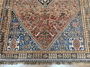 Antique Persian Shiraz Tribal Rug 6x8, Geometric Rug, Wool Handmade Hand Knotted Carpet, Red Blue