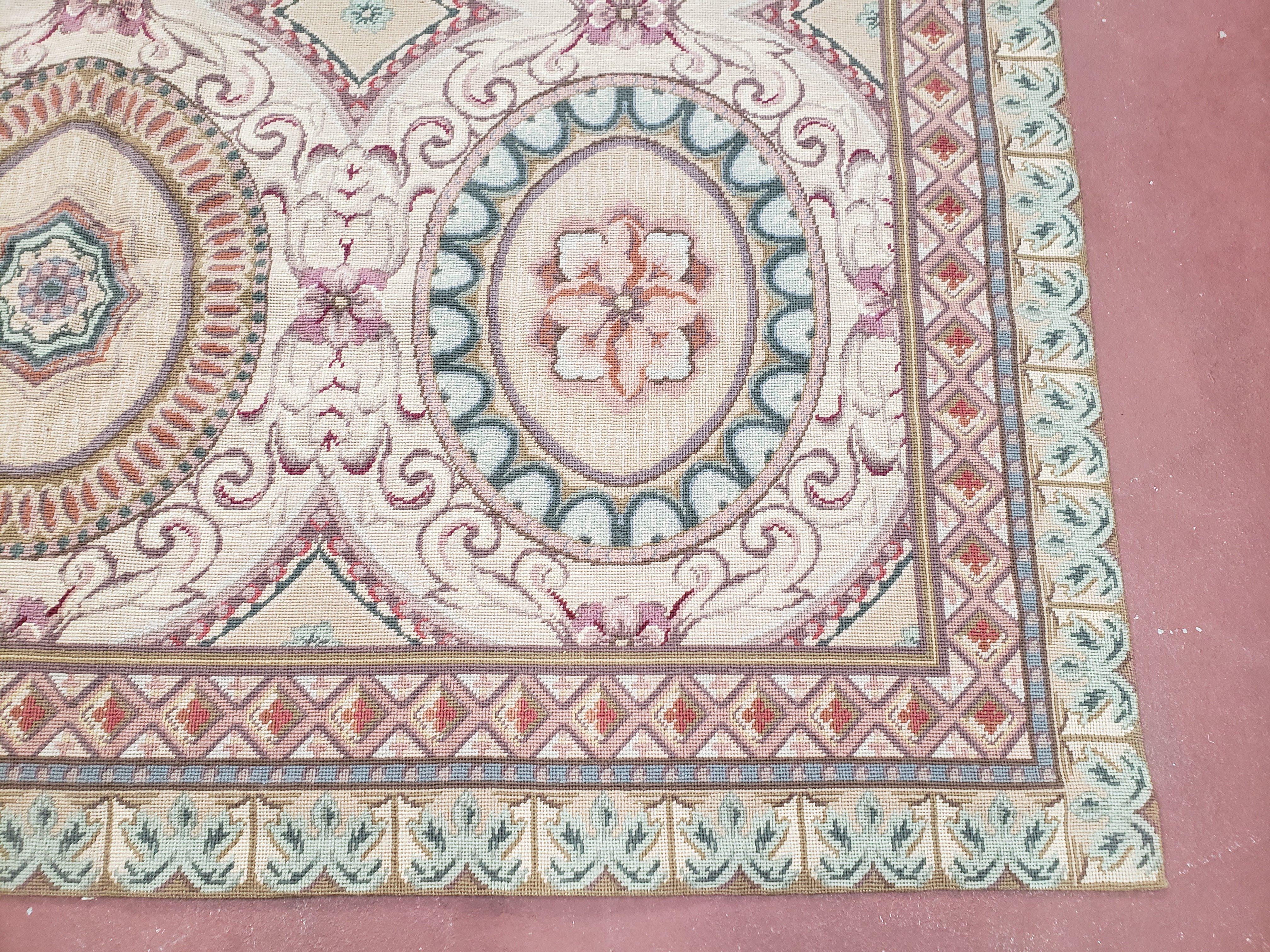 New Needlepoint Rug, 6x9 Needlepoint Carpet, Flatweave Rug, Vicotorian French European English Decor, Elegant Rug for Living Room, Handmade