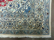 Square Persian Nain Rug 6'3" x 6' 8", Hand-Knotted, Wool with Silk Accents, Ivory Red Blue