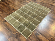 Tibetan Rug 4x6, Green Wool Handmade Area Rug 4 x 6, Panel Design, Modern Contemporary