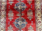 Square Turkish Rug 6x6, Azerbaijani Azeri Turkish Armenian Rug, Red Tan Blue, Geometric, Wool Carpet