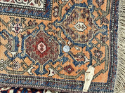 Persian Senneh Rug 4x8, Wool Hand Knotted Antique Kurdish Carpet, Navy Blue Oriental Area Rug, 4 x 8 Rug