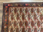 Antique Persian Kurdish Senneh Rug 4.6 x 6.5, Repeated Paisely Boteh Design, Handmade