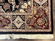 Pak Persian Rug 4x6, Black and Burgundy, Floral Allover, Wool and Silk