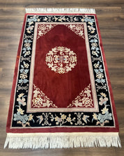 Chinese Wool Rug 4x6, Maroon and Black, Butterflies, Chinese Oriental Carpet, 90 Line Rug