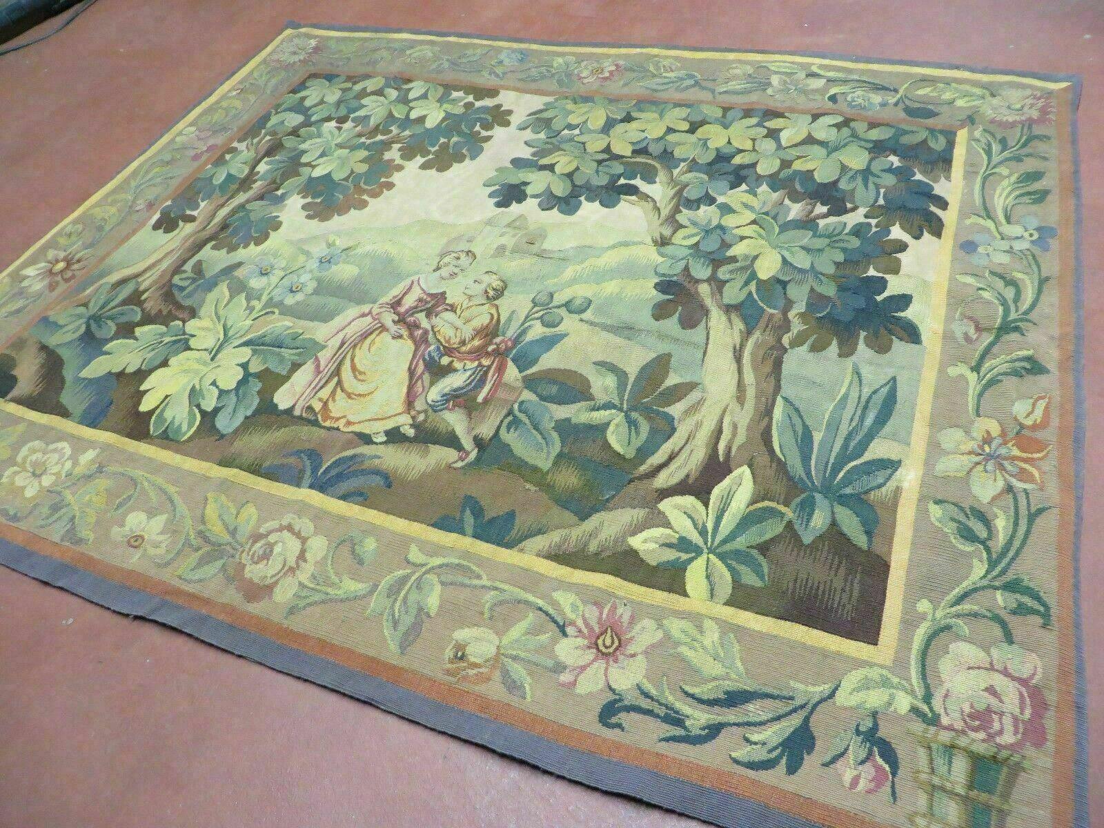 Antique French Tapestry 5x6 French Handmade Aubusson Nature One Of A Kind Rare